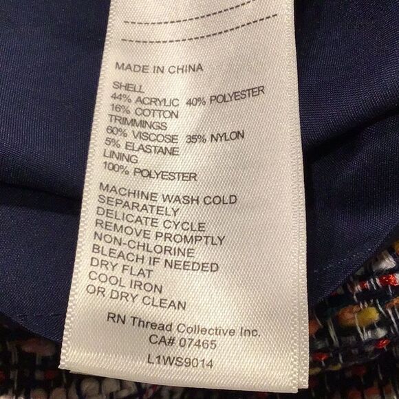 Laundry by Shelli Segal Navy Blue Colorful Woven Tweed Fringe Hem Mini Skirt - Picture 15 of 16